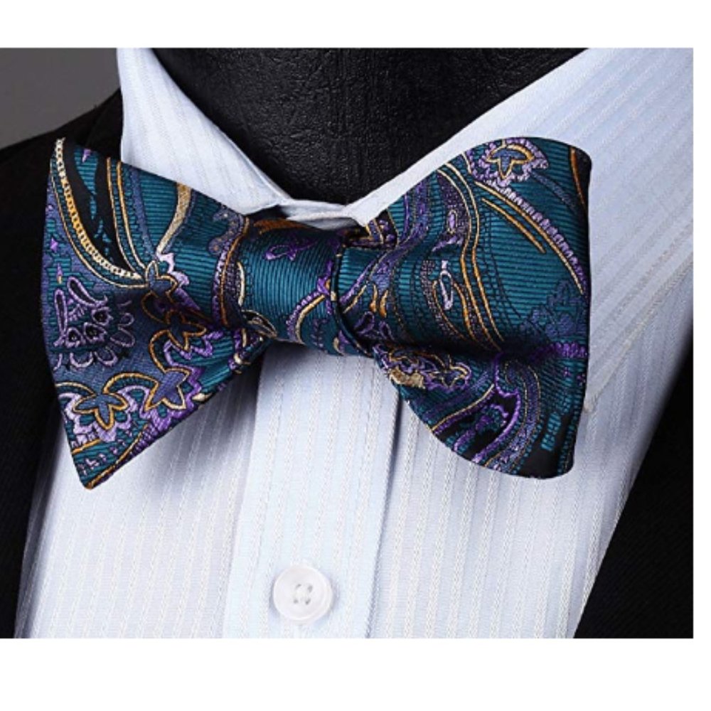 Men's Paisley Floral Jacquard Woven Party Bow Tie - Picture 3 of 7